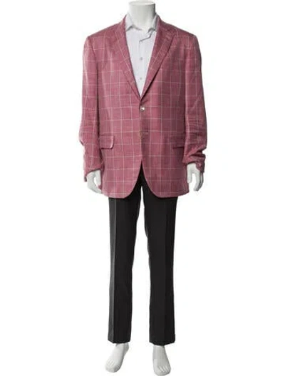 Pre-owned Isaia Wool Plaid Print Sport Coat In Pink