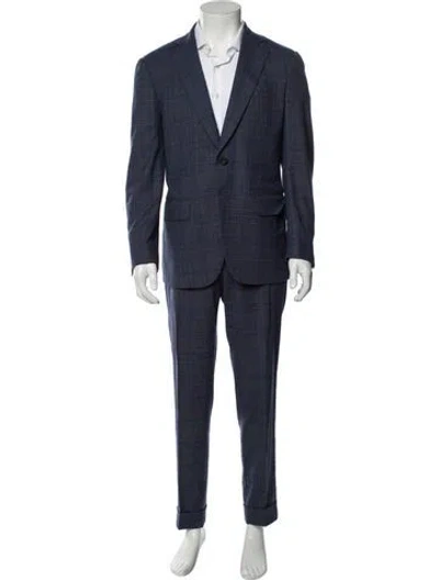 Pre-owned Isaia Wool Plaid Print Two-piece Blazer In Blue