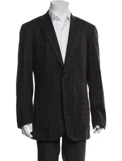 Pre-owned Isaia Wool Plaid Print Two-piece Blazer In Brown