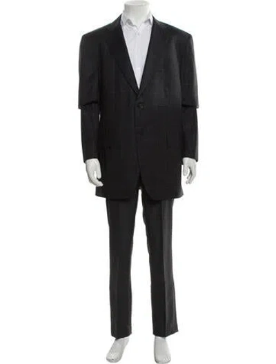 Pre-owned Isaia Wool Plaid Print Two-piece Blazer In Gray