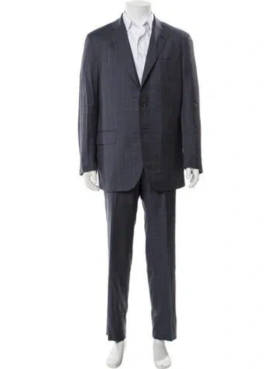 Pre-owned Isaia Wool Plaid Print Two-piece Suit In Blue