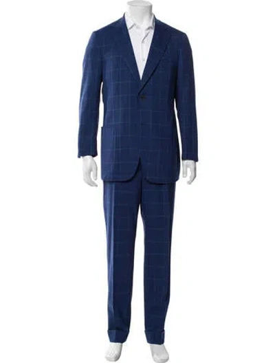Pre-owned Isaia Wool Plaid Print Two-piece Suit In Blue