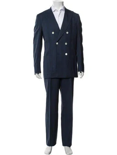 Pre-owned Isaia Wool Plaid Print Two-piece Suit In Blue