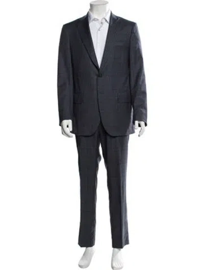Pre-owned Isaia Wool Plaid Print Two-piece Suit In Blue