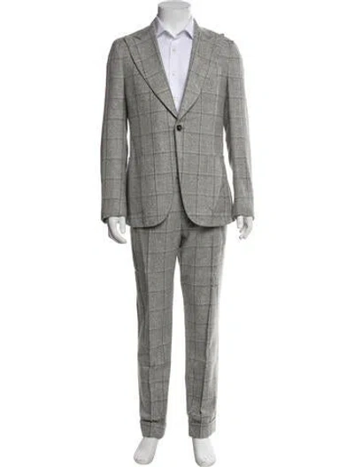 Pre-owned Isaia Wool Plaid Print Two-piece Suit In Gray