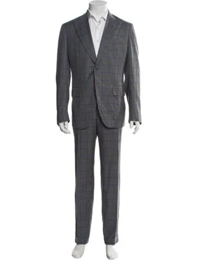 Pre-owned Isaia Wool Plaid Print Two-piece Suit In Gray