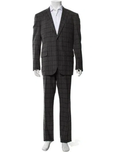 Pre-owned Isaia Wool Plaid Print Two-piece Suit In Grey