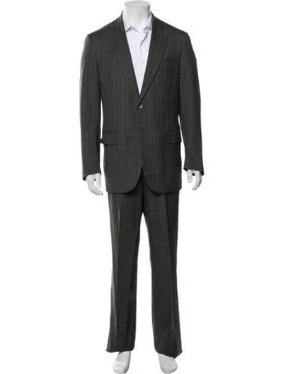 Pre-owned Isaia Wool Plaid Print Two-piece Suit In Grey
