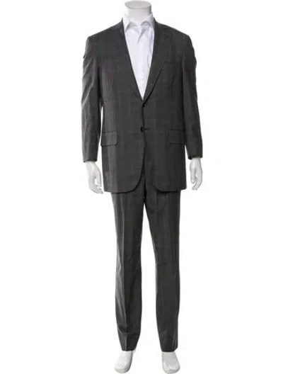 Pre-owned Isaia Wool Plaid Print Two-piece Suit In Grey