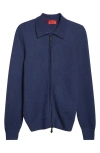Isaia Wool, Silk & Cashmere Bomber Cardigan In Blue