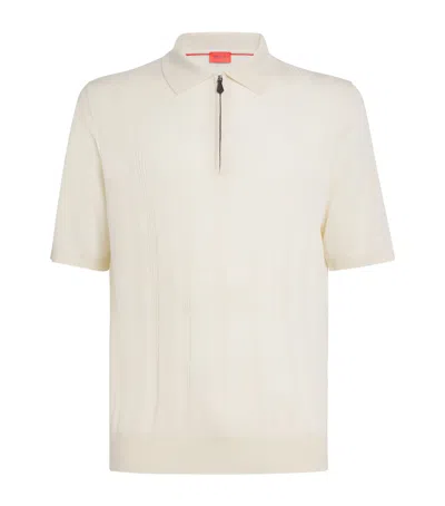 Isaia Wool-silk-cashmere Knit Polo Shirt In White