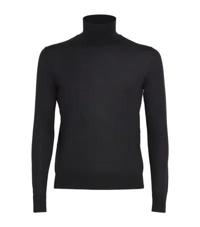 Isaia Wool-silk-cashmere Rollneck Sweater In Black