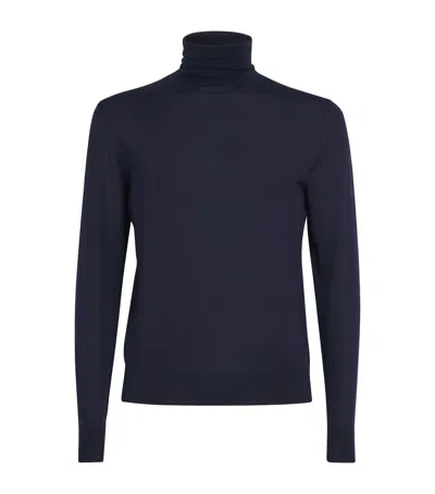 Isaia Wool-silk-cashmere Rollneck Sweater In Blue