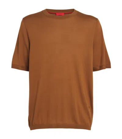 Isaia Wool-silk-cashmere T-shirt In Brown