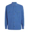 Isaia Wool-silk-linen Seersucker Overshirt In Blue