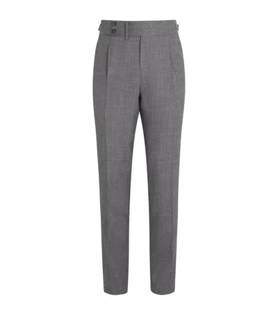 Isaia Wool-silk-linen Tailored Trousers In Gray