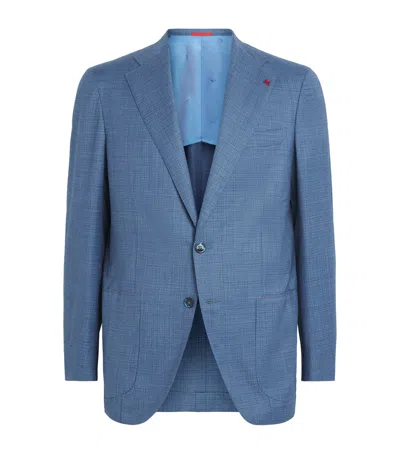 Isaia Wool Single-breasted Blazer In Blue