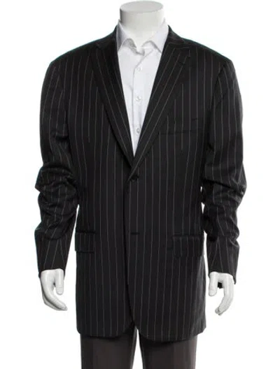 Pre-owned Isaia Wool Striped Blazer In Black