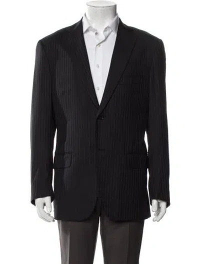 Pre-owned Isaia Wool Striped Blazer In Black