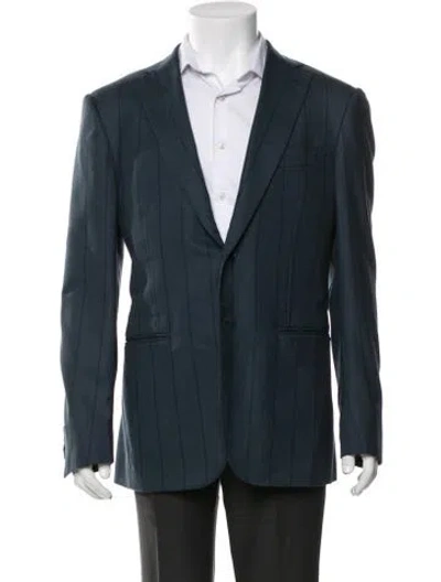 Pre-owned Isaia Wool Striped Blazer In Blue
