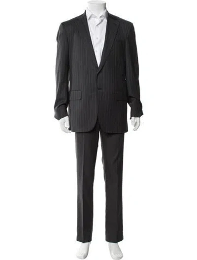 Pre-owned Isaia Wool Striped Blazer In Gray