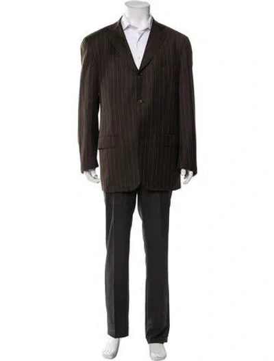 Pre-owned Isaia Wool Striped Suit In Brown