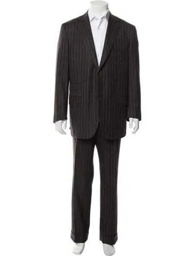 Pre-owned Isaia Wool Striped Two-piece Suit In Brown
