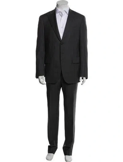 Pre-owned Isaia Wool Striped Two-piece Suit W/ Tags In Gray