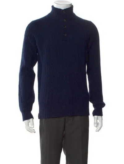 Pre-owned Isaia Wool Turtleneck Polo Sweater In Blue