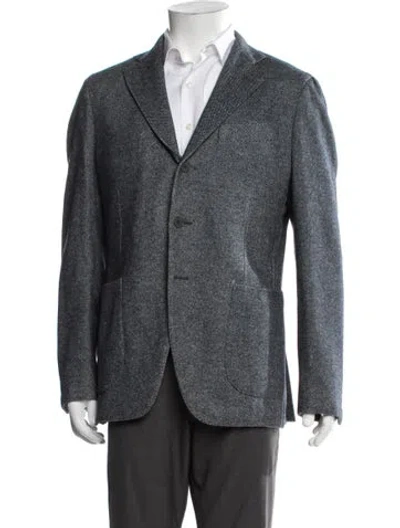 Pre-owned Isaia Wool Tweed Pattern Blazer In Blue