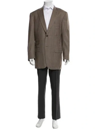 Pre-owned Isaia Wool Tweed Pattern Blazer In Brown
