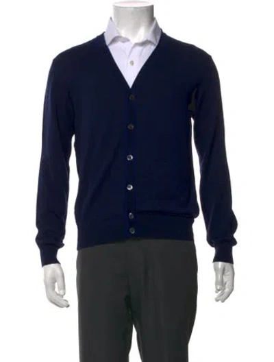 Pre-owned Isaia Wool V-neck Cardigan In Blue