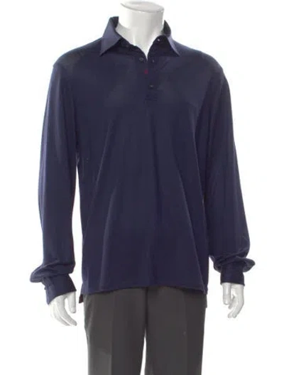 Pre-owned Isaia Wool V-neck Polo Shirt In Blue