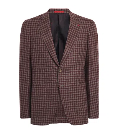 Isaia Wool-cashmere-silk Houndstooth Capri Blazer In Multi