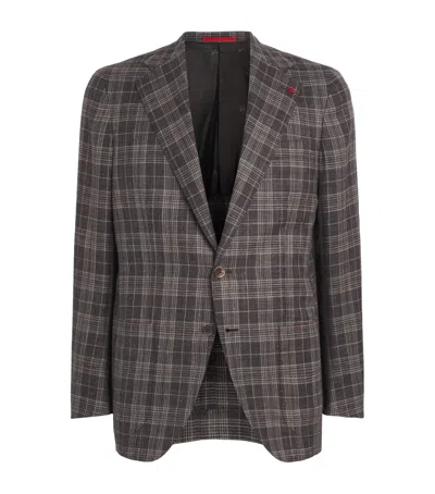 Isaia Wool-cashmere-silk-linen Check Blazer In Multi
