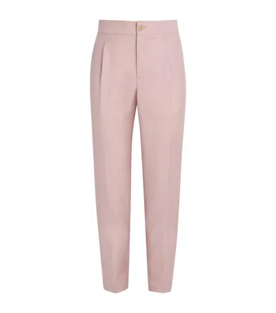 Isaia Wool-mohair-silk Comfort Trousers In Pink
