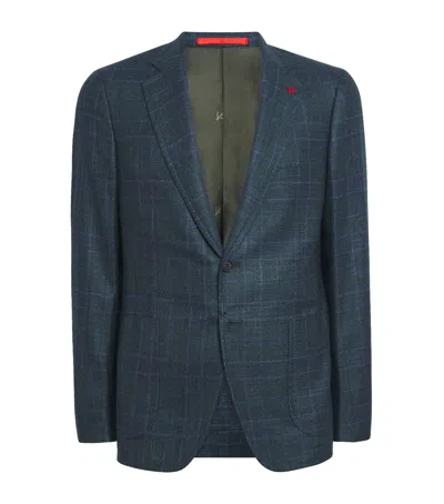 Isaia Wool-silk-cashmere Check Capri Blazer In Blue