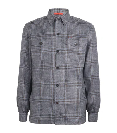 Isaia Wool-silk-linen Check Overshirt In Multi