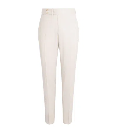 Isaia Wool-silk-linen-blend Straight Tailored Trousers In Black