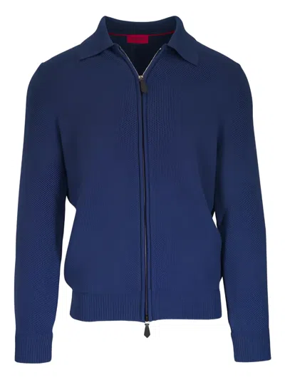 Isaia Zip-fastening Cardigan In Blue