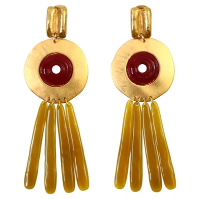 Pre-owned Isaky Paris Vintage  Gold Tone Dangle Earrings With Resin Garnet, Circa 1980s In Multi
