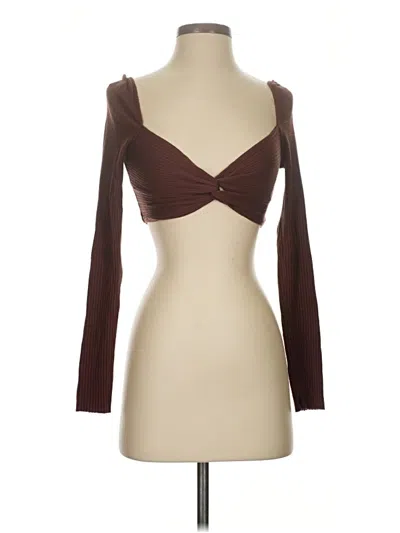 Pre-owned Isalis Long Sleeve Top Brown Sweetheart Neckline Tops
