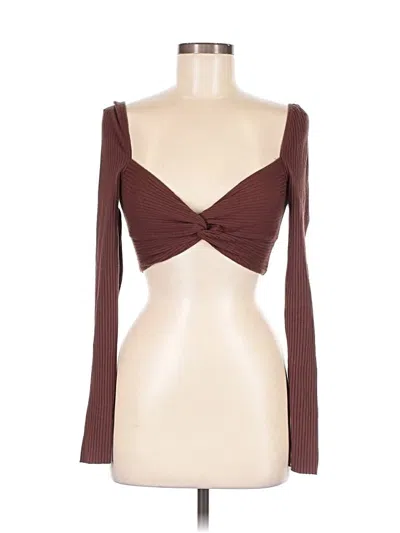 Pre-owned Isalis Long Sleeve Top Brown Sweetheart Neckline Tops