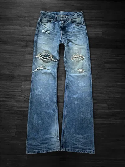 Pre-owned Isamu Katayama Backlash Leather Repaired Bootcut Denim In Blue