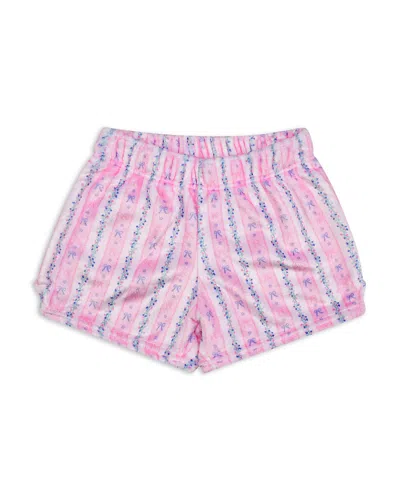 Iscream Girls' Floral Stripes Plush Shorts - Little Kid, Big Kid In Pink