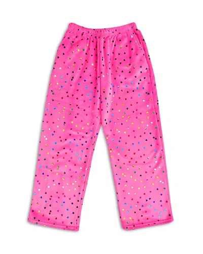 Iscream Girls' Foil Heart Plush Pants - Big Kid In Pink