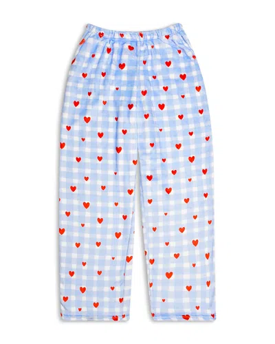 Iscream Girls' Gingham Hearts Printed Plush Pants - Little Kid, Big Kid In Blue