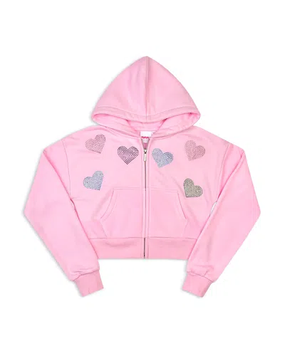 Iscream Girls' Sparkling Hearts Pink Cropped Zip Up Hoodie - Little Kid, Big Kid In Animal Print