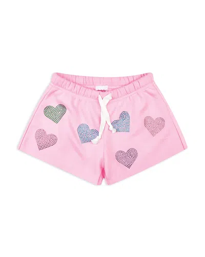 Iscream Girls' Sparkling Hearts Sweat Shorts - Little Kid, Big Kid In Pink