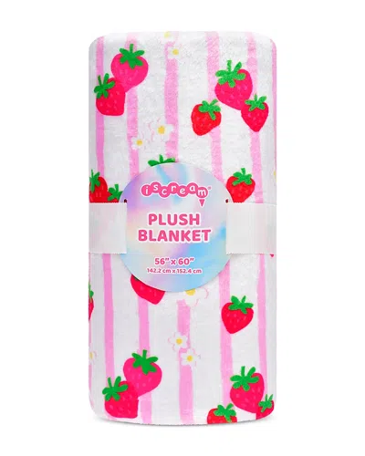 Iscream Girls' Strawberry Striped Plush Blanket - Little Kid, Big Kid In Pink